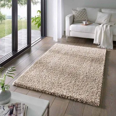 Imagen del producto de Alfombra Unyqoos® de pelo alto, color beige, 60x90 cm – 100% fibra Soft-Touch, 1750 g/m², alfombra suave, compatible con base antideslizante