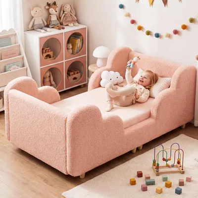 Produktbild von Kinderbett Wolkenform Hellrosa 70x140cm mit Massivholzbeinen