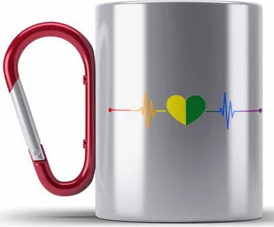 Produktbild von Trendation - Regenbogen Edelstahl Tasse Karabiner Geschenk LGBT Schwule Lesben Transgender Grafik Pride Herzschlag Flagge (Rot)