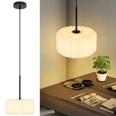 Image de ZMH Lampe à Suspendre Chambre à Coucher Lampe à Suspendre Table à Manger Lampe Vintage Salle à Manger 1 Flamme Suspendue Lampe à Suspendre Blanc Abat-jour Papier G9 Lampe de Table à Manger pour Salon 0Sans Ampoule