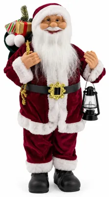Productafbeelding van Benza – Kerstman met Lantaarn en Cadeauzak – 60 cm – 1 Stuk – Bordeauxrood – Kerstdecoratie