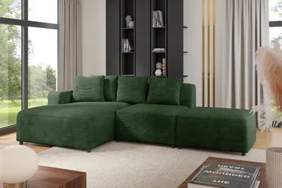 Produktbild von Ecksofa Designersofa MEGAN XS inkl. Hocker Stoff Poso Dunkelgrün Ottomane Links