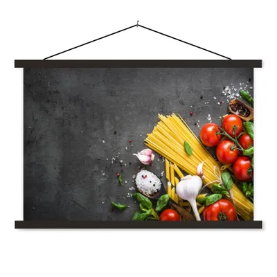 Produktbild von MuchoWow® Textilposter Nudeln - Kräuter - Tomate - Gewürze - Rustikal 150x100 cm mit schwarzem Rahmen - Schlafzimmer
