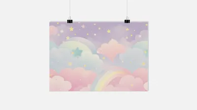 Produktbild von Buntes Sterne Poster - Regenbogen Poster - Wolken Poster - Kinderzimmer Poster - 71x51cm - Perfekt zum Einrahmen