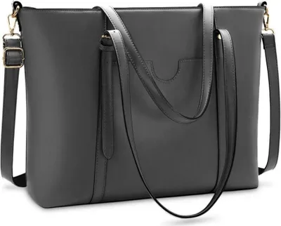 Produktbild von Große Kunstleder Damen Handtasche Schwarz 15.6 Zoll Laptop Umhängetasche