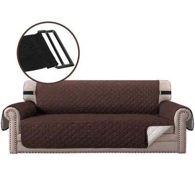 Produktbild von Topchances Sofaschoner, Couch Schonbezug, Sofaüberwurf, Rutschfes, Reversible Sofabezug für Hunde Haustieren, Abnutzung und Riss schützen (3-Sitzer, Dunkelbraun)