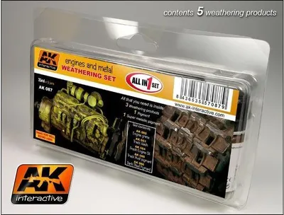 Produktbild von AK Interactive AK087 - Engines And Metal Weathering Set 5x35ml - Neu