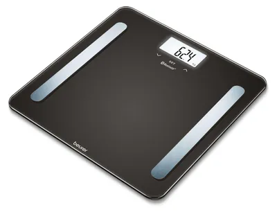 Produktbild von BEURER Fettanalysewaageb.180 kg Glas LCD-Anz BMI 10Speicher sw SR BF1