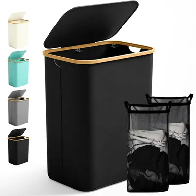 Productafbeelding van Ribelli Grote wasmand, 156 liter, inklapbare wasmand met 2 compartimenten en deksel