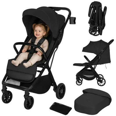 Produktbild von Lionelo Buggy Cloe Plus Kinderwagen Auto-Folding Einhandbedienung PolyurethanRäder Federung Fußsack Moskitonetz Becherhalter Schwarz