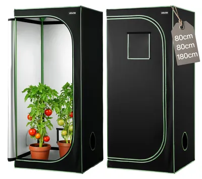Obrázek produktu pro VEVOR pěstební stan, 80x80x180 cm, pěstební box 600D vysoce reflexní Mylar, stan pro pokojové rostliny s pozorovacím okénkem, spodní vaničkou a zipem, skleníkové pěstební stany pro ovoce, květiny a zeleninu