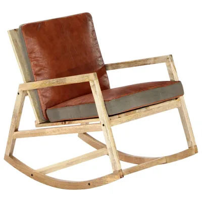 Zdjęcie produktu dla Fotel bujany wykonany ze skóry i drewna mango 57 x 75 x 85 cm