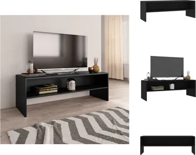 A collage of images showing a black TV stand with a television and decorative items.