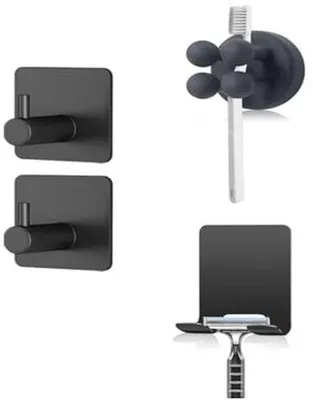 Produktbild von Famanu Wandhaken schwarz - 7 Stück - Handtuchhaken ohne Bohren mit einfacher Installation