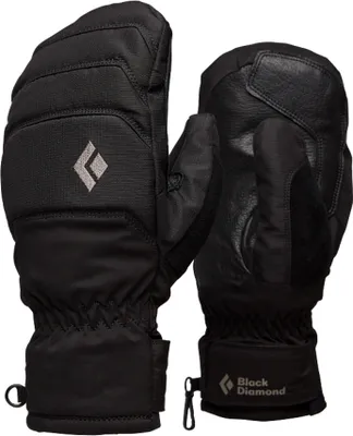 Schwarze Fäustlinge "W Mission Mx Mitts" von Black Diamond; mit gepolstertem Material und elastischem Bündchen.