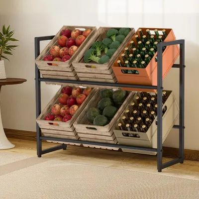 Produktbild von Ikodm Getränkekistenregal für 6 Kisten 105x32x85 cm Metall Schwarz