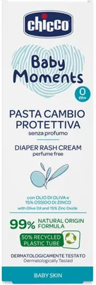 Obrázek produktu pro CHICCO Krém na dětský zadeček Baby Moments bez parfému s 99% přírodních složek 100ml, 0m+