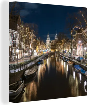 Obrázek produktu pro OneMillionCanvasses® - Obraz na plátně - Rijksmuseum za Spiegelgracht v Amsterdamu, nástěnná malba, nástěnné dekorace obrazy obývací pokoj, 90x90cm