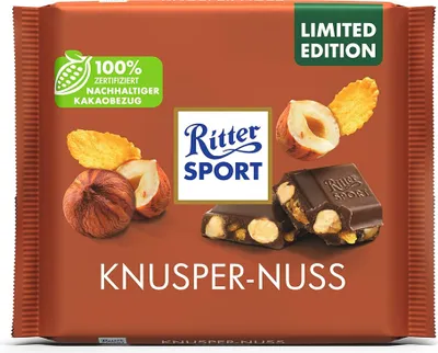 Produktbild von Ritter Sport Knusper Nuss Vollmilchschokolade ganze Haselnüssen 100g