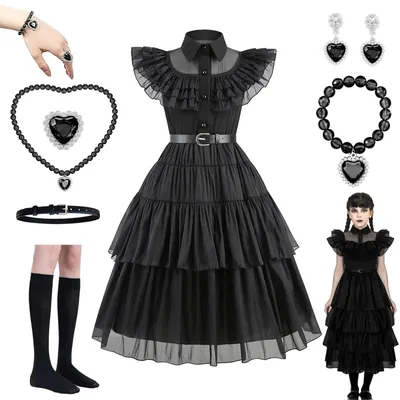 Mädchen Halloween-Kleid, schwarz, Cosplay, 140 cm, inkl. Accessoires