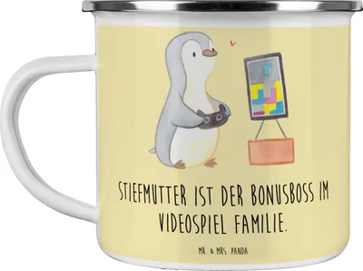 Produktbild von Mr. & Mrs. Panda becher emaille Stiefmutter Bonusboss - Gelb Pastell - Geschenk, Geduld, Videospiel, Jubiläen, Haferl, Pott, Fürsorge, Stiefkind, Freude, Teetasse, Tasse