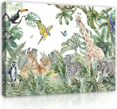 Produktbild von Leinwandbild Kinderzimmer Tiere Dschungel 120x80 cm XXL Modern Canvas Leinwand Bilder Leinwandbilder Wandbilder Kunstdruck Bild auf Leinwand Aufhängefertig