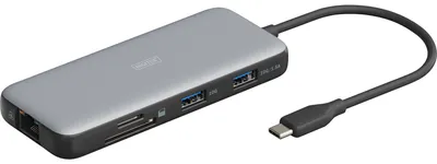 Produktbild von DIGITUS Docking USB-C->HDMI,USB3.2,RJ45,SD,MicroSD,PD Alu si