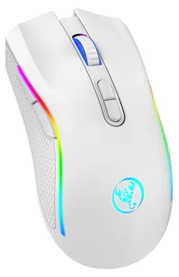 Image de HXSJ T69 Souris mécanique, mode sans fil 2,4 G | 6 DPI réglables (jusqu'à 4800 DPI) | Effet de rétroéclairage RGB | Compatible avec plusieurs systèmes, blanc