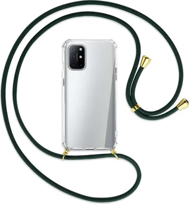 Produktbild von Handykette Backcover-Schutzhülle mit Band (Metall goldfarben) für OnePlus 8T - dunkelgrün