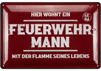 Produktbild von Blechschild - Hier wohnt ein Feuerwehrmann mit der Flamme seines Lebens - Feuerwehr Geschenke für Männer, Geschenkideen für Männer