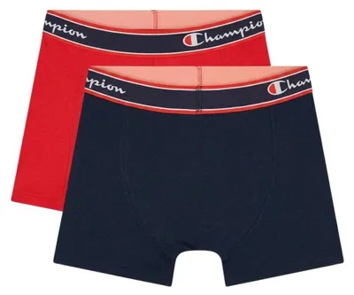 Imagen del producto de Champion, paquete de 2 boxers para hombre, confeccionados en algodón, con logo, de color azul marino/rojo