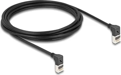 Produktbild von Patchkabel RJ-45 Cat.6a S/FTP, Slim 90° gewinkelt (schwarz, 3 Meter, nach unten abgewinkelte Stecker)