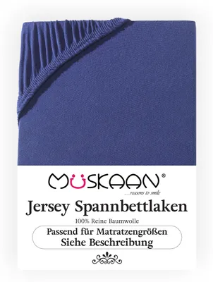 Produktbild von Müskaan Jersey Topper Spannbettlaken 180x200 - 200x200 cm navyblau bis 10cm Matratzenhöhe Gummizug Bettlaken 100% Baumwolle