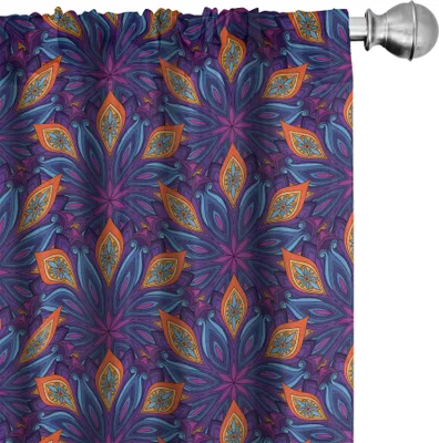 Produktbild von ABAKUHAUS Mandala Vorhänge, Gardinen, Vibrierendes farbiges Blumenmuster-östliche Art-Weinlese-Kunst Desin Druck, 2 Stück 75 x 245 cm, Orange Hellblau Lila