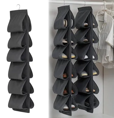 Obrázok produktu pre Závesný organizér na topánky, 24 priehradiek, 117x33 cm, látka, úsporný dizajn