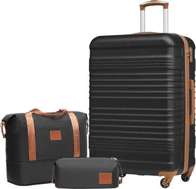 Produktbild von COOLIFE Koffer-Set ABS Hartschale 4 Rollen TSA-Schloss Großer Koffer-Set 3tlg Schwarz/Braun