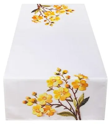 Produktbild von Tischdecke, dekorativer Tischläufer, Frühling, Weiß, Gelbe Blumen 60x120 cm 062
