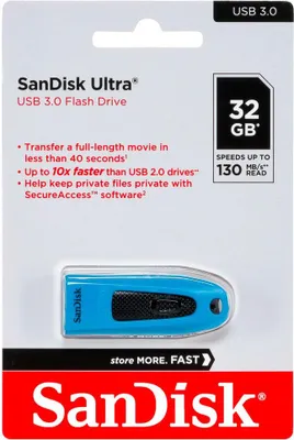 Produktbild von SanDisk Ultra 32GB USB 3.0, 32 GB, USB Typ-A, 3.2 Gen 1 (3.1 Gen 1), 100 MB/s, Dia, Blau