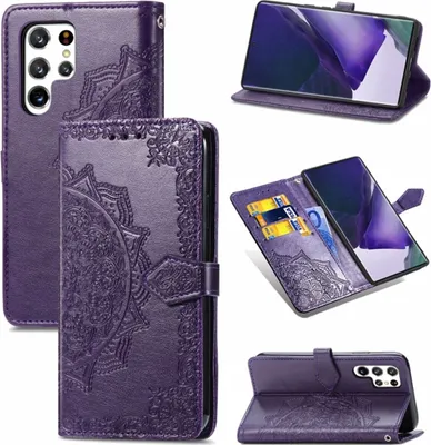 Produktbild von König Design Hülle kompatibel mit Samsung Galaxy S22 Ultra 5G Kunstleder Handyhülle - Handy Case Violett