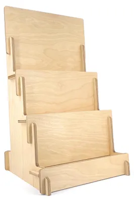 Holzthekendisplay, 3 Ablagen, Steckmontage, Leiterdesign, natur