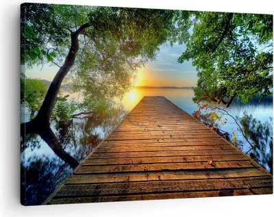Produktbild von Bild auf Leinwand - Leinwandbild - Brücke See - 70x50cm - Wand Bild - Wanddeko - Wandbilder - Leinwanddruck - Bilder - Kunstdruck - Wanddekoration - Leinwand bilder - Wandkunst - AA70x50-3528