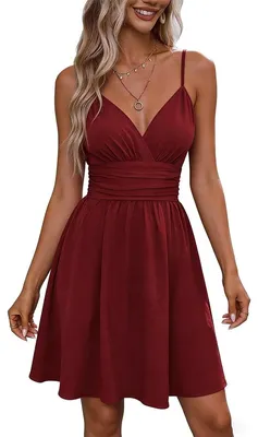 Produktbild von Damen Sommerkleid XL, V-Ausschnitt, ärmellos, Spaghettiträger, rot, für Strandkleid