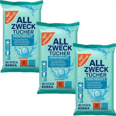 Produktbild von Gut & Günstig Allzwecktücher Frischeduft | 80 Tücher pro Packung (3er Pack)
