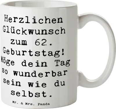 Produktbild von Mr. & Mrs. Panda Kaffeebecher Spruch 62. Geburtstag - Weiß - Geschenk, handgefertigt, Tasse, Kaffeetasse, haferl, Happy Birthday, Pott, Alter, Keramiktasse, Erfahrung