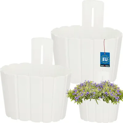 Obrázok produktu pre KOTARBAU® Sada 2 kvetináčov balkónový nástenný závesný kôš kvetináč 20x14cm V: 13cm Biely nástenný závesný kôš na rastliny nástenný kvetináč závesný kvetináč závesný kvetináč plastový