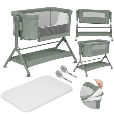 Image de Lit d'appoint Lionelo Leonie Plus 3 en 1, jusqu'à 9 kg, autoportant, avec 6 niveaux de réglage en hauteur - Vert