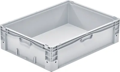 Produktbild von Euro-Norm Großbehälter | HxBxT 22x60x80cm | 91 Liter | Glatter Boden | Grau  | Eurobehälter, Transportbox, Transportbehälter, Stapelbehälter