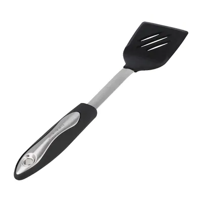 Produktbild von Pfannenwender EUROHOME Bratenwender aus rostfreiem Edelstahl, Wender mit schwarzem Kunststoffgriff und Aufhänger - spülmaschinengeeignet 36 cm