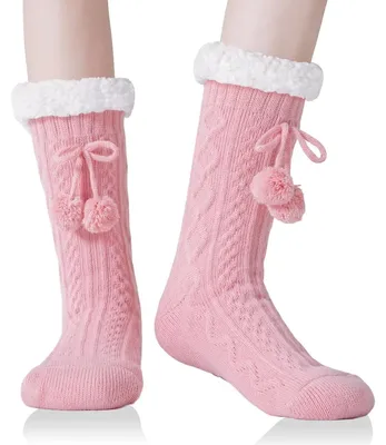 Image de Chaussons chaussettes antidérapantes - Polaire chaude - Femme - Chaussons d'hiver - Thermiques