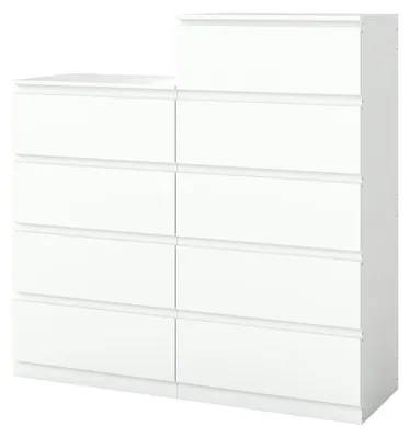 Obrázok produktu pre Komoda, biela, s 9 zásuvkami (sada 4+5), výška 120 cm, zásuvková komoda, úložná komoda, drevená